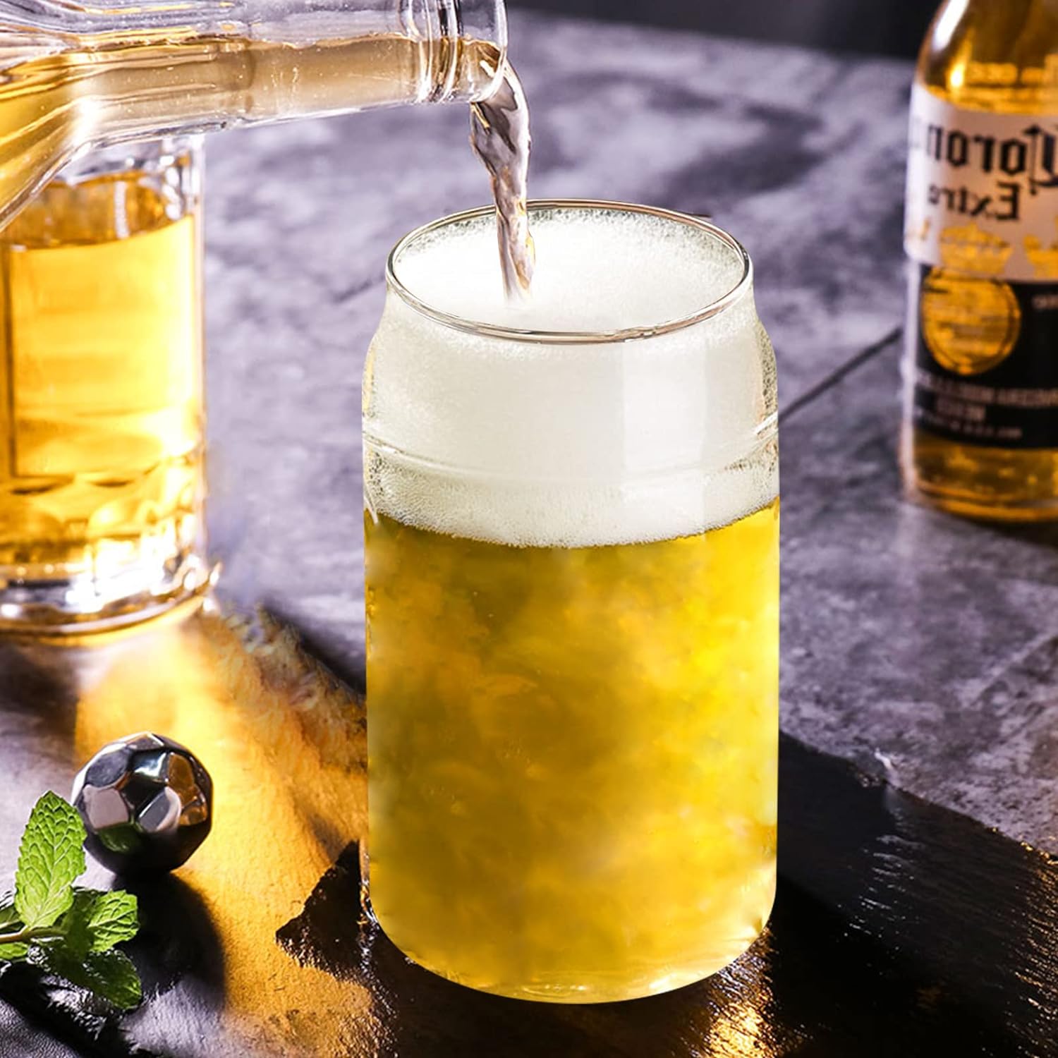 Drinking Glasses with Bamboo Lids, Glasses with Glass Straw, Can Shaped Glass Cups with Lids and Straws, Beer Glasses with Cleaning Brushes -Pack of 2 (16oz ) Drinking Glasses with Bamboo Lids, Glasses with Glass Straw, Can Shaped Glass Cups with Lids and Straws, Beer Glasses with Cleaning Brushes -Pack of 2 (16oz )